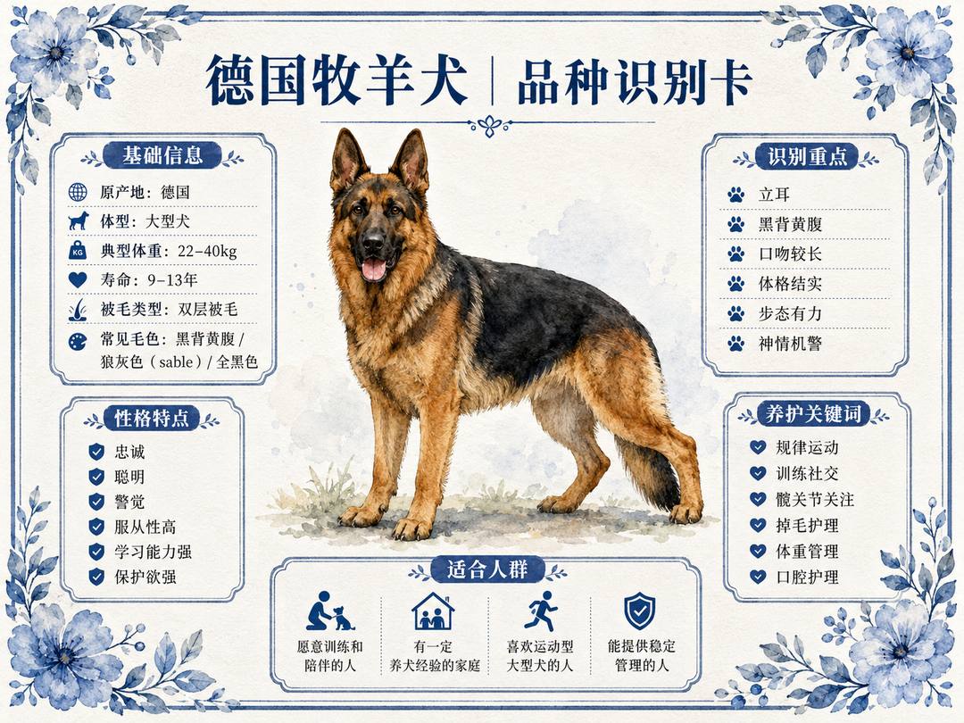 德牧犬品种识别信息图