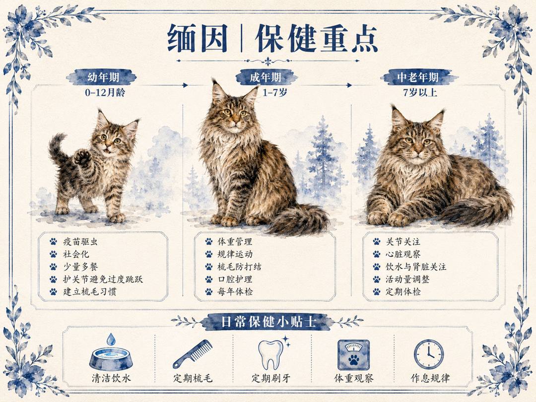 缅因猫分龄保健图卡
