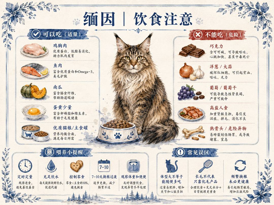 缅因猫饮食注意图卡