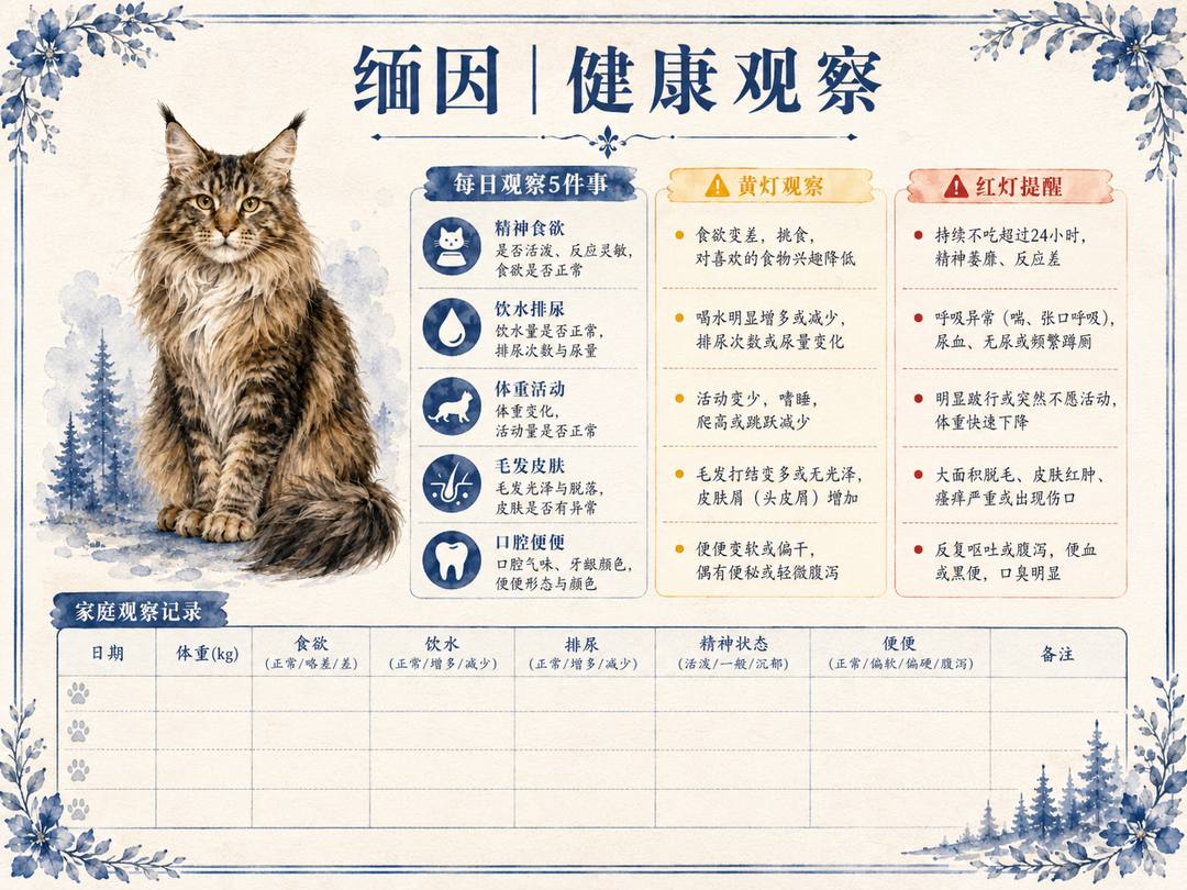缅因猫健康观察图卡