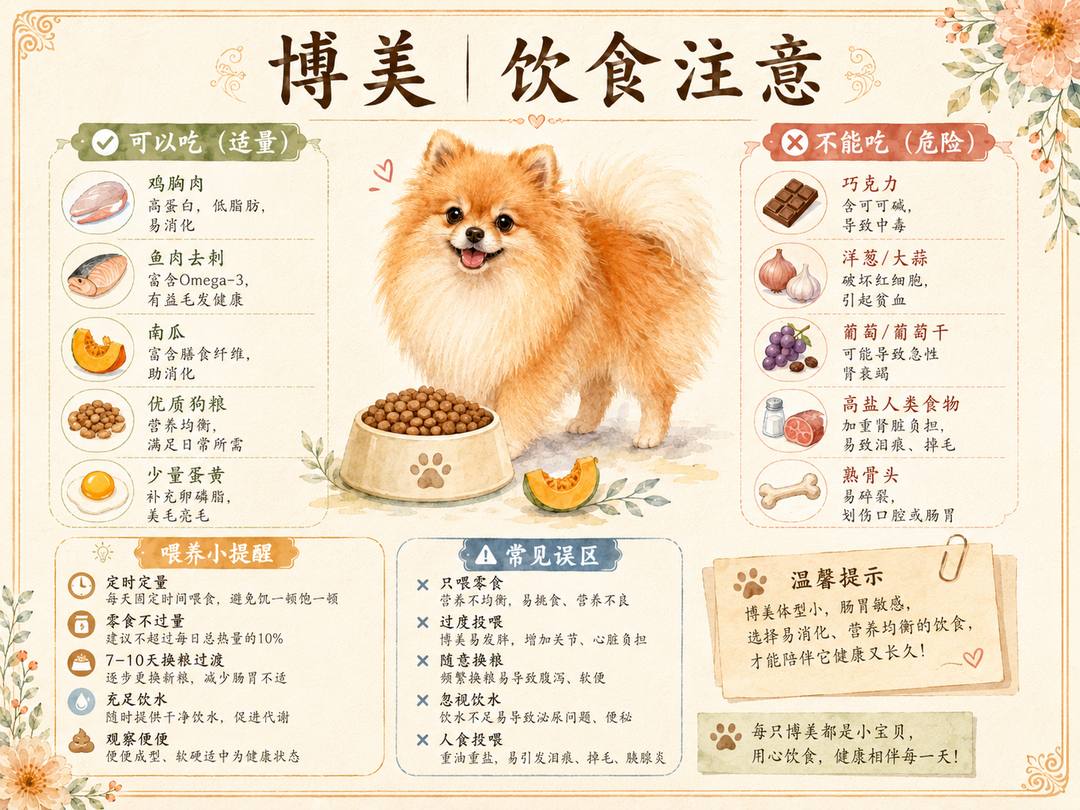 博美犬饮食注意图卡